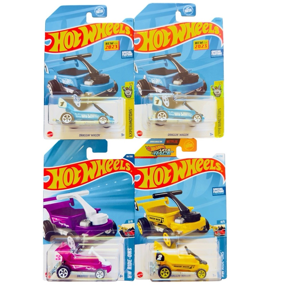 Hot Wheels Draggin' Wagon Lot of 4 1:64 Diecast- Experimotors & Ride On’s SEALED